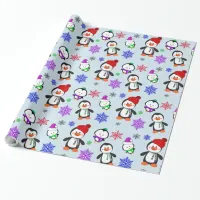 Penguins and Snowflakes Cute Christmas Wrapping Paper