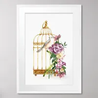 Purple Cottage Bird on Birdcage Poster