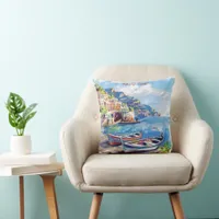 Amalfi Coast Italy Watercolor Sketch  | Throw Pillow