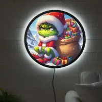 The Grinch enjoying a snowy holiday with gifts LED Sign