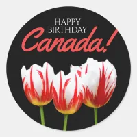 Happy Birthday Canada Day Maple Leaf Tulips Classic Round Sticker