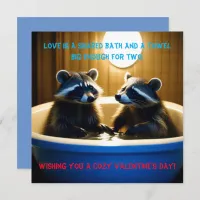 Adorable Raccoons in Bathtub Fun Valentine's Day Holiday Card