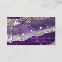 *~* AP66 Glam QR Agate Purple Silver Glitter Luxe Business Card