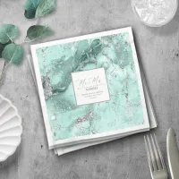 Marble Glitter Wedding Teal Silver V2 ID644 Napkins