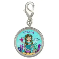 Brown Haired Purple and Turquoise Mermaid Charm