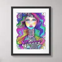 Colorful Groovy Hippie Art Female Poster