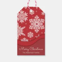 Christmas Festive White Winter Snowflakes On A Red Gift Tags