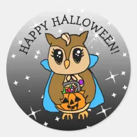 Happy Halloween Cute Whimsical Owl with Candy Classic Round Sticker