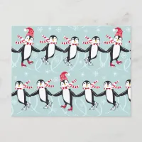 Ice Skating Penguins Pattern ID547 Postcard