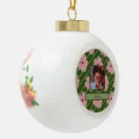 Pink Flowers And Stripes Personalized Ornament