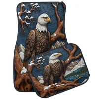 Majestic Eagle Perched on a Snow-Covered Tree Car Floor Mat