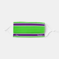 [Match Your Uniform] Bright Green w Purple Stripes Adult Cloth Face Mask