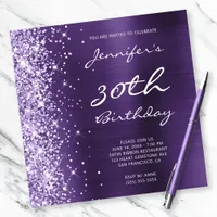 Lavender Glitter Dark Violet Foil 30th Birthday Invitation