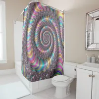 Fractal Bright Rainbow Nautilus Swirl Shower Curtain