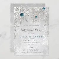 Silver Aqua Snowflakes Winter Engagement Party  Invitation