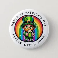 Happy St Patrick's Day Leprechaun with Green Beer Button