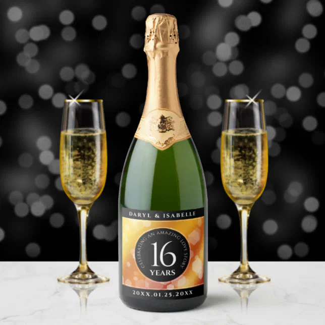 Elegant 16th Golden Topaz Wedding Anniversary Sparkling Wine Label