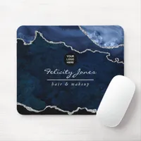 Navy and Silver Agate Precious Stone Corporate Mouse Pad