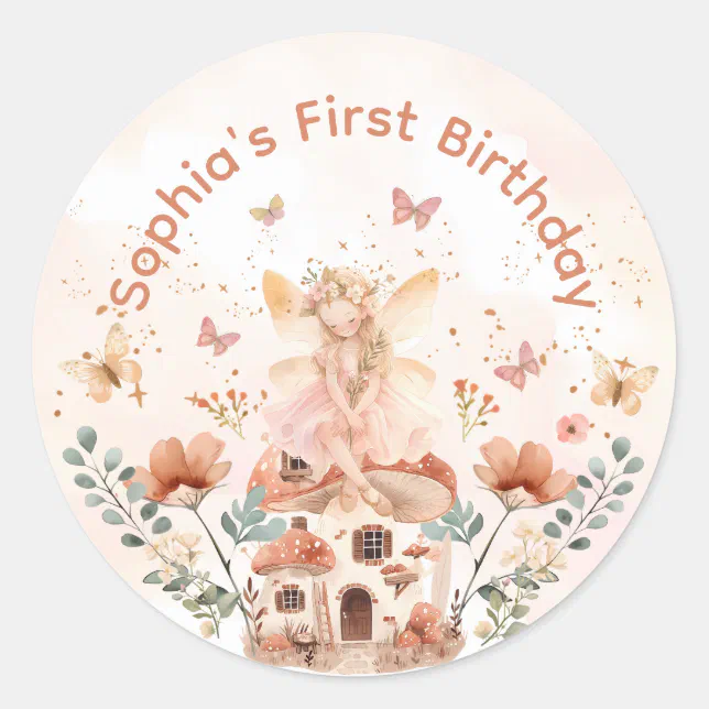 Enchanted Forest Mushroom Girl's First Birthday  Classic Round Sticker