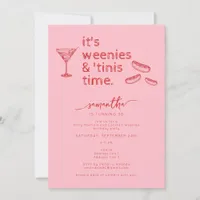 Funny Red Pink Weenies & Tinis Martini Birthday  Invitation