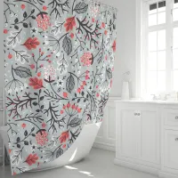 Winter Berries and Leaves Pattern Shower Curtain