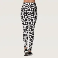 Black And White Geometric Heart Pattern Yoga Leggings