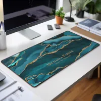 Turquoise Teal Blue Gold Agate Geode Business  Desk Mat
