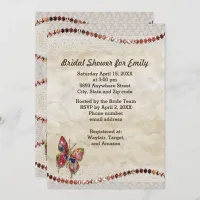 Sparkly Butterfly, Lace & Parchment Bridal Shower Invitation