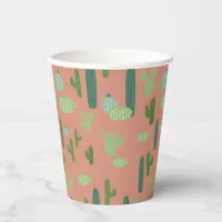 Cute Cactus Peach & Green Birthday Party Paper Cups