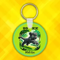 Monogrammed with Black and Green Panther Cub | Keychain