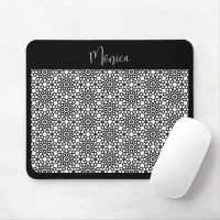 Black and White Snowflake Flower Pattern Mouse Pad