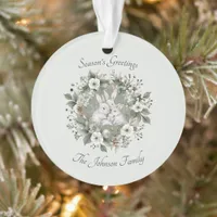 Cute Rabbits in a Floral Winter Wreath Ornament