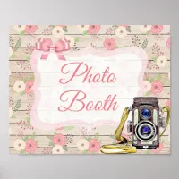 Photo Booth Sign Pink Rustic Wood Floral Poster