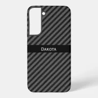 Custom Name Black & Gray Textured Diagonal Stripes Samsung Galaxy S22+ Case