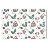 Pinecone, Holly & Berries Red, Green White  Tissue Paper