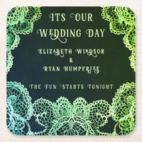 Elegant Lace" Wedding Invitation Collection  Square Paper Coaster