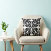 Elegant Art Deco White & Black Gouache Scallops Throw Pillow