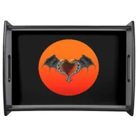 Halloween Goth Orange Heart with Bat Wings Tray