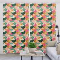 Colorful Scalloped Pink, Green, Gold and Teal Blackout Curtains