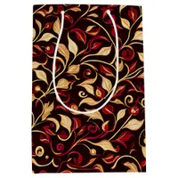 Classy Black, Burgundy and Gold Christmas Vines Medium Gift Bag