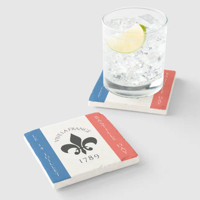 Bastille Day Fleur-de-Lis Tricolore France Flag Stone Coaster