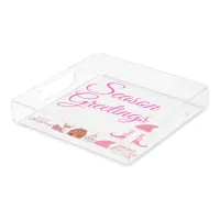 Season Greetings - Pink on White | Acrylic Tray