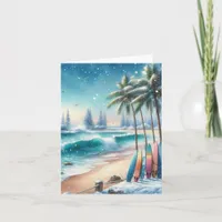 Serene Winter Watercolor Coastal Seascape Blank Note Card