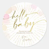 Hello Sunshine Boho Modern Happy Baby Girl Shower Classic Round Sticker