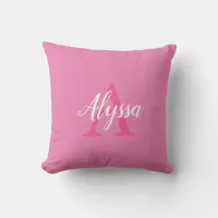 Cute Pink White Script Monogram Throw Pillow