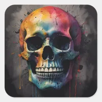 Skull colored head square sticker