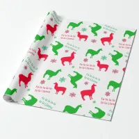 Christmas Llamas and Snowflakes Red and Green Wrapping Paper