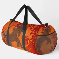 Majestic Horse in Asian Floral Tapestry Duffle Bag