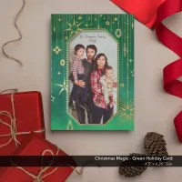 Christmas Magic Green Gold Stars Holiday Card