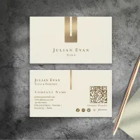 Ivory White Creamy Glitter Gold Artistic Geometry Business Card